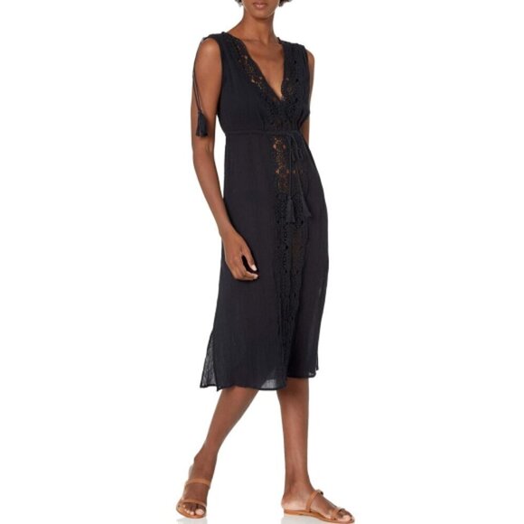 La Blanca 'Island Fare' Gauze Swimsuit Cover-Up Midi Dress, Black - Picture 1 of 2